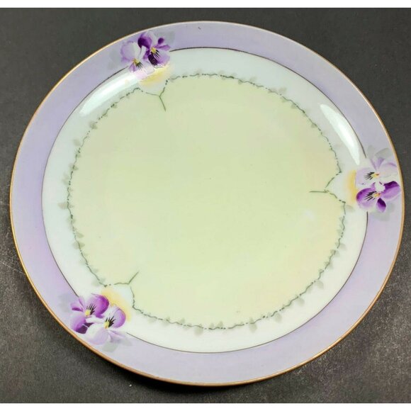 Hand Painted Purple Flower Border Porcelain Plate Gunther Studios Pansies - Picture 5 of 8